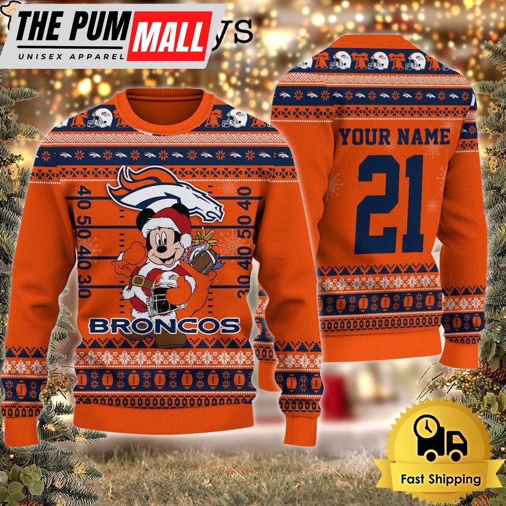 Custom NFL Denver Broncos Mickey Mouse Santa Ugly Christmas Sweater