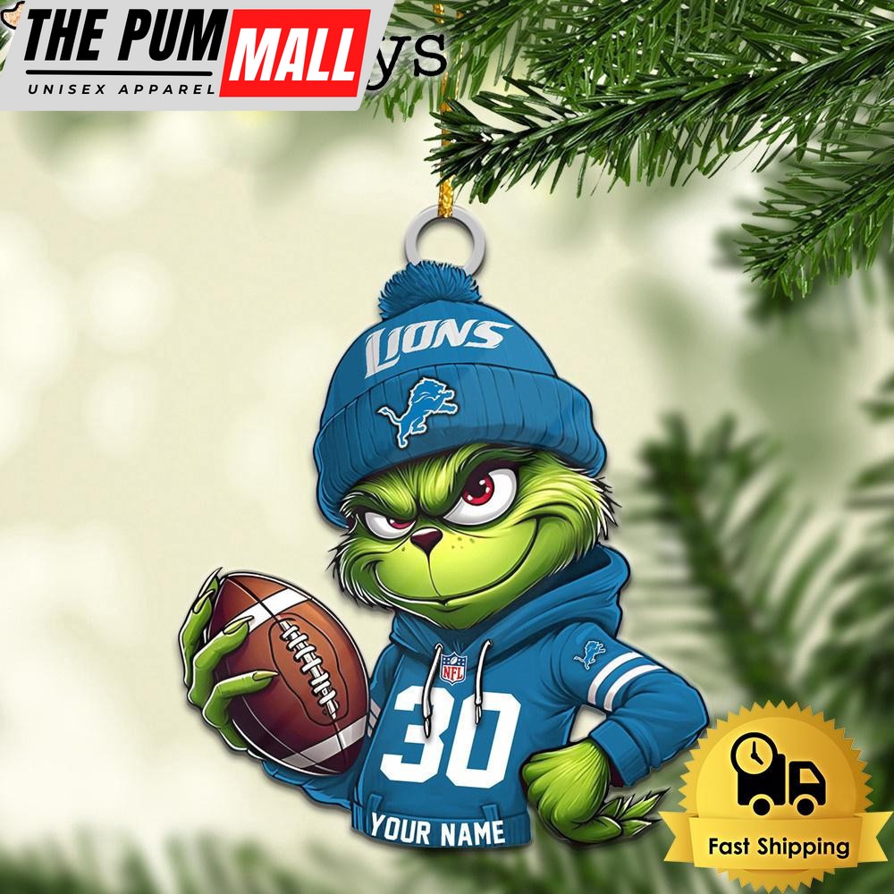 Custom NFL Detroit Lions Grinch Christmas Ornament Limited Edition