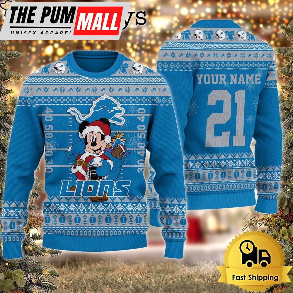Custom NFL Detroit Lions Mickey Mouse Santa Ugly Christmas Sweater