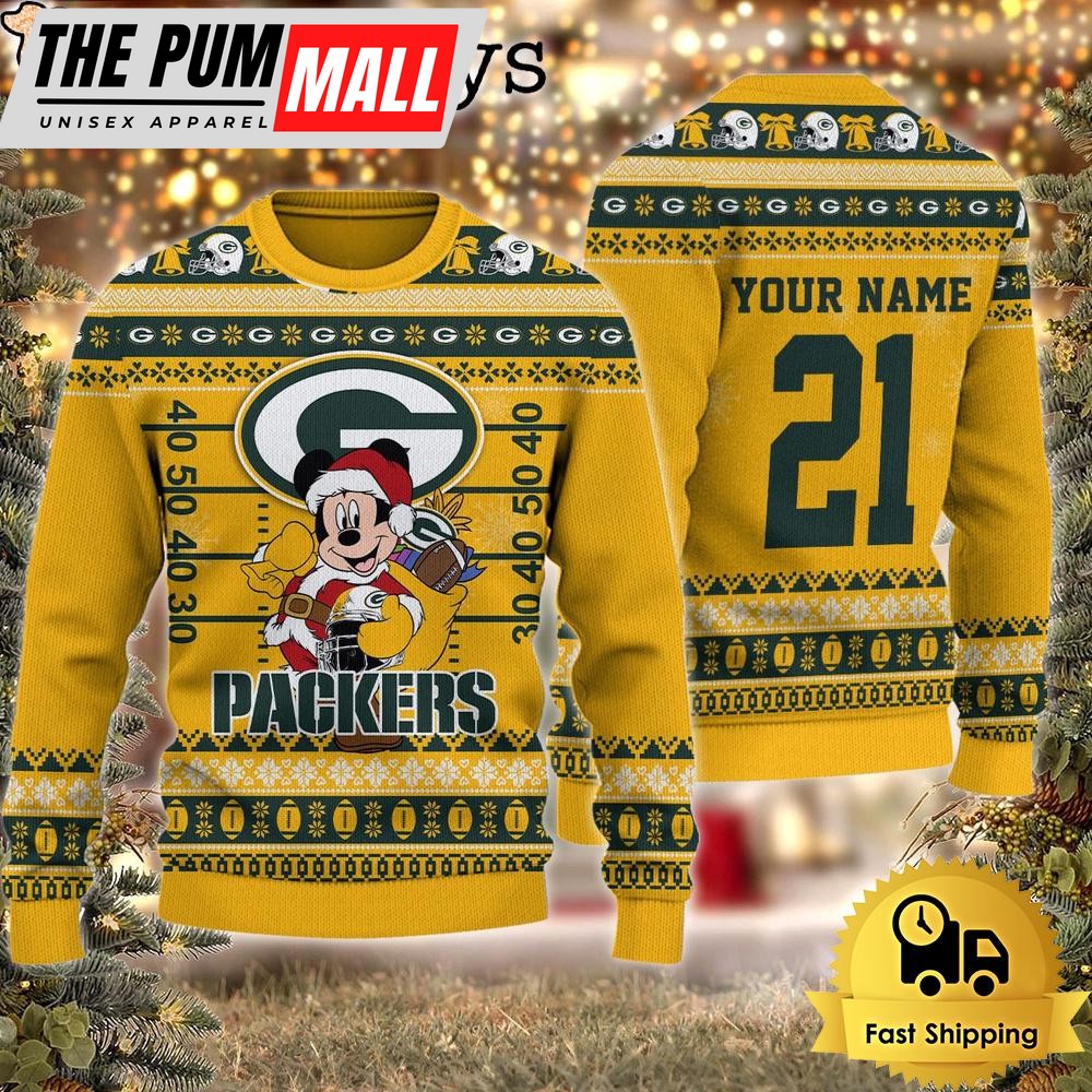 Custom NFL Green Bay Packers Mickey Mouse Santa Ugly Christmas Sweater