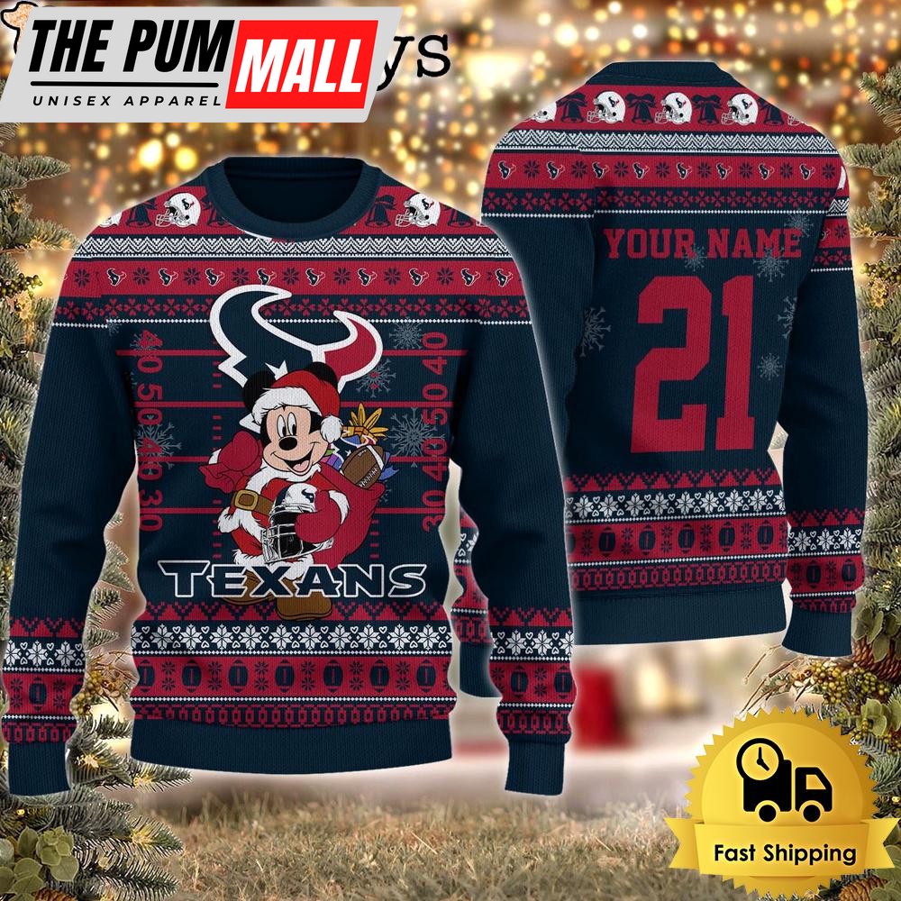 Custom NFL Houston Texans Mickey Mouse Santa Ugly Christmas Sweater
