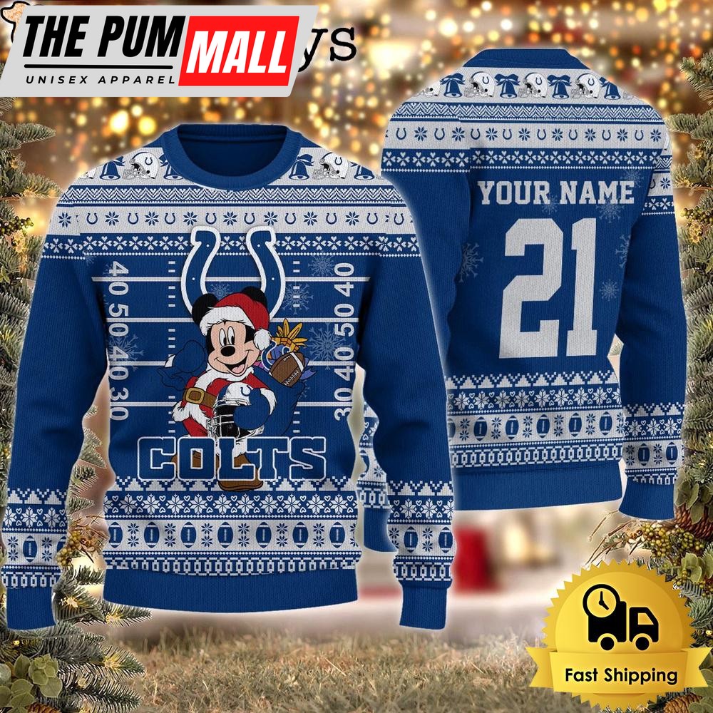 Custom NFL Indianapolis Colts Mickey Mouse Santa Ugly Christmas Sweater