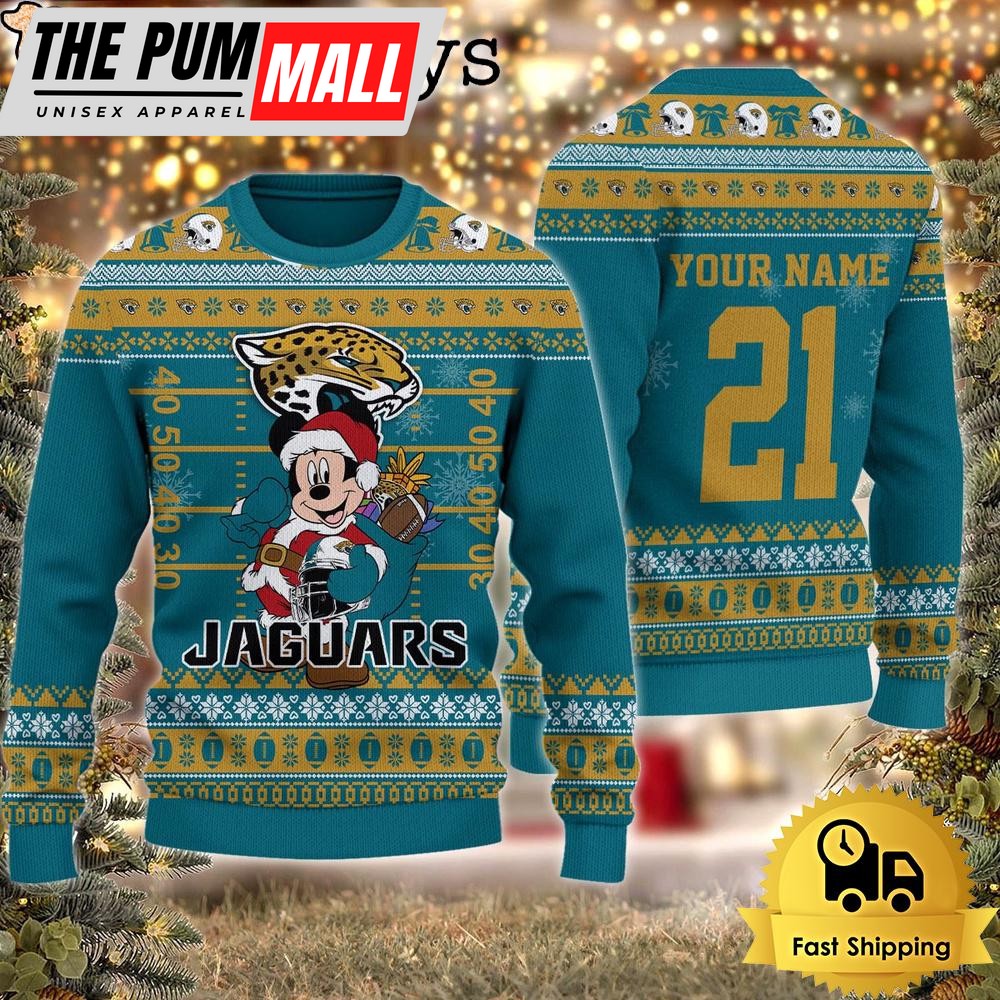 Custom NFL Jacksonville Jaguars Mickey Mouse Santa Ugly Christmas Sweater
