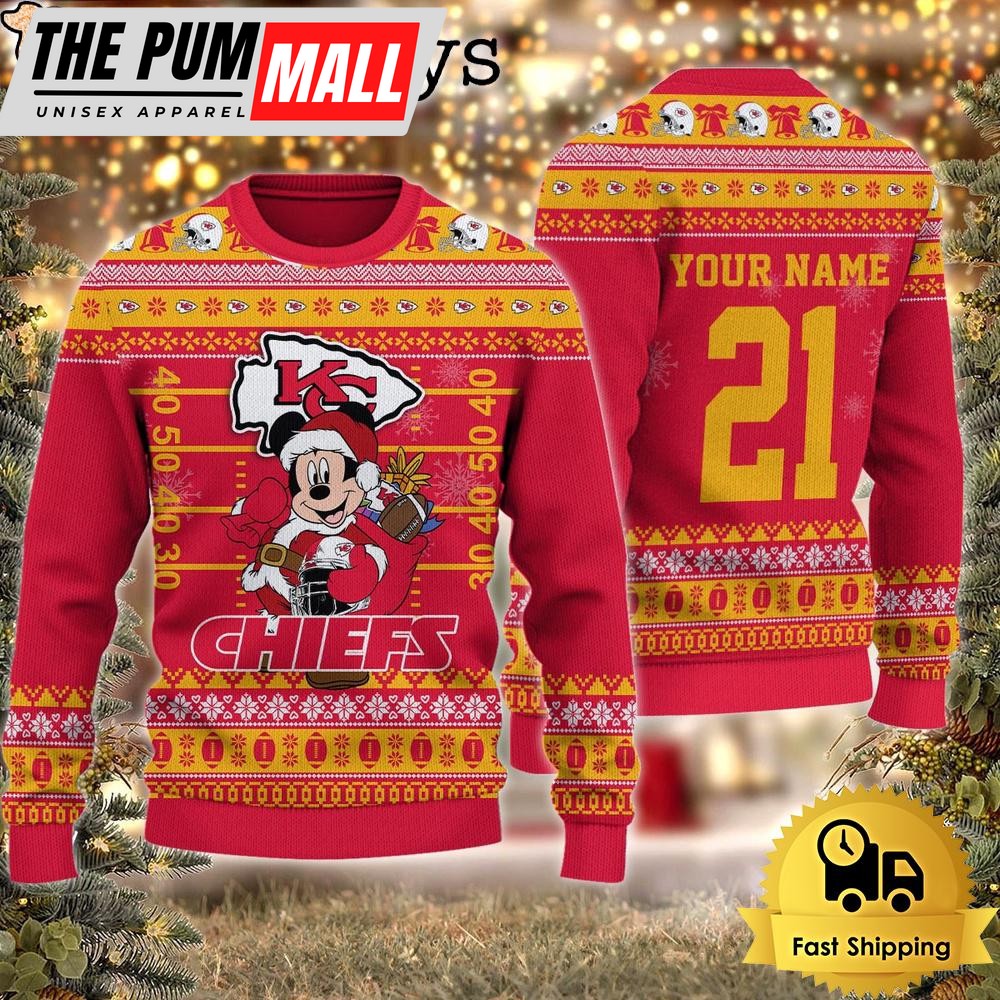 Custom NFL Kansas City Chiefs Mickey Mouse Santa Ugly Christmas Sweater