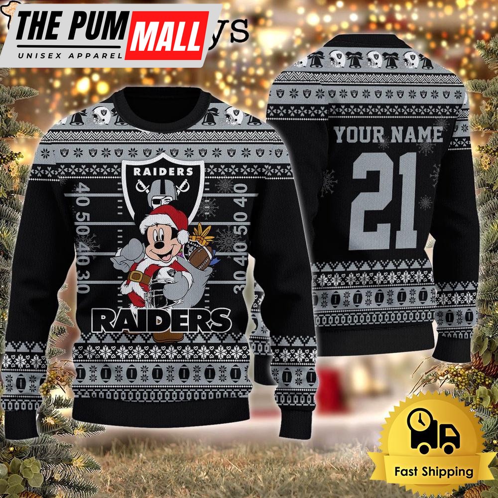 Custom NFL Las Vegas Raiders Mickey Mouse Santa Ugly Christmas Sweater