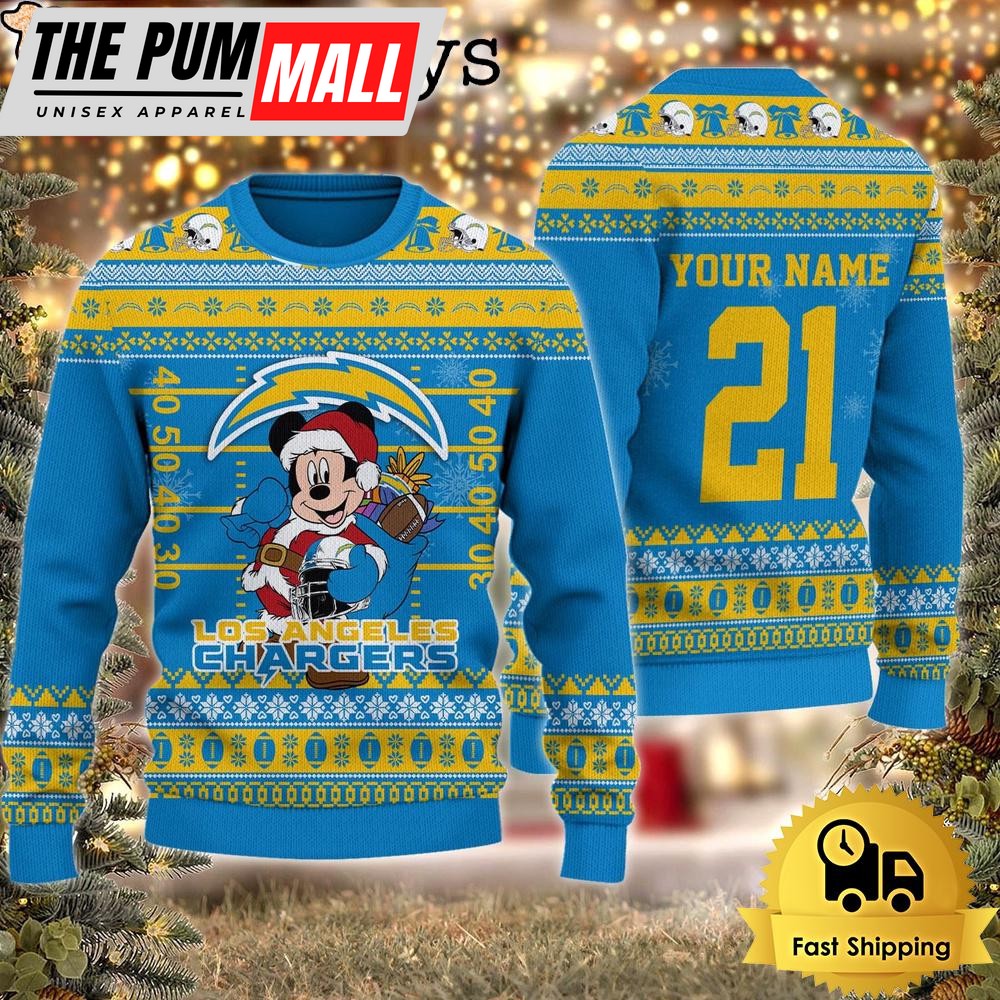 Custom NFL Los Angeles Chargers Mickey Mouse Santa Ugly Christmas Sweater