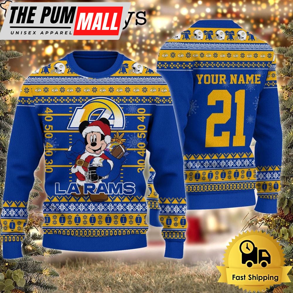 Custom NFL Los Angeles Rams Mickey Mouse Santa Ugly Christmas Sweater