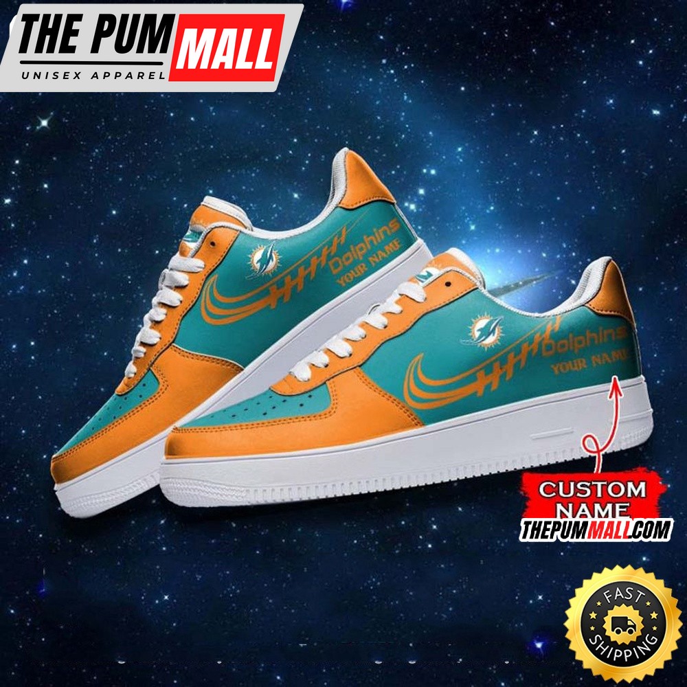 Custom NFL Miami Dolphins Air Force 1 Shoes Sneaker Football Shoes For Sport Fans