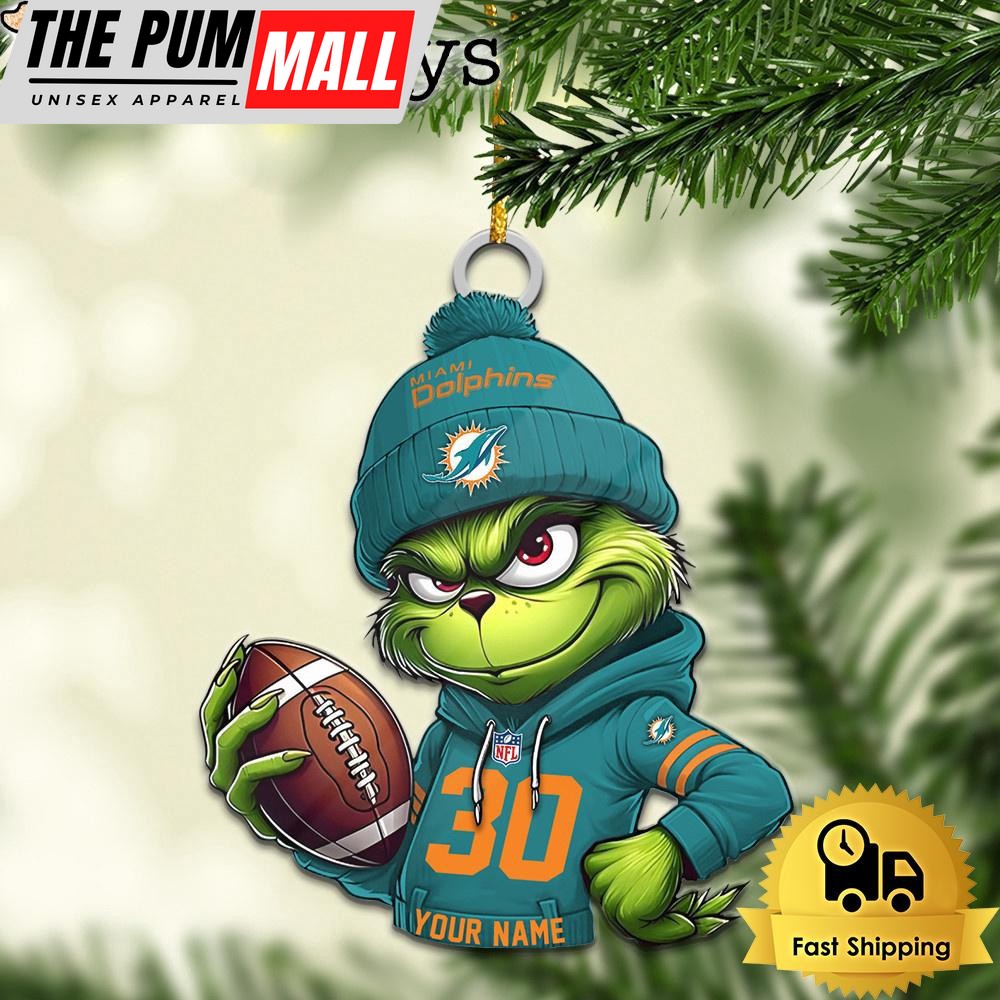 Custom NFL Miami Dolphins Grinch Christmas Ornament Limited Edition