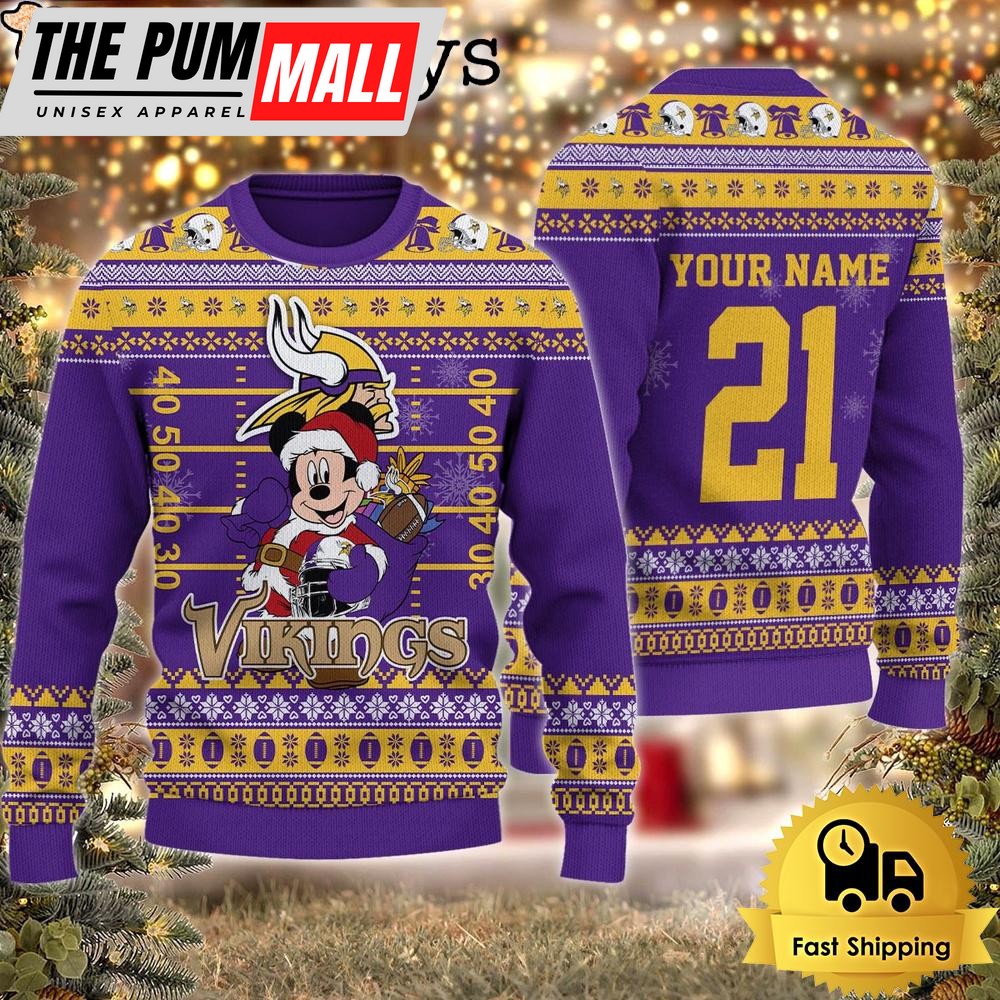 Custom NFL Minnesota Vikings Mickey Mouse Santa Ugly Christmas Sweater