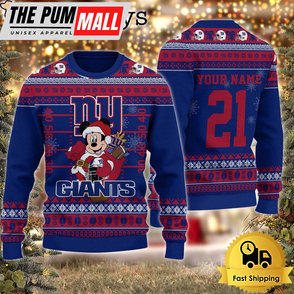 Custom NFL New York Giants Mickey Mouse Santa Ugly Christmas Sweater