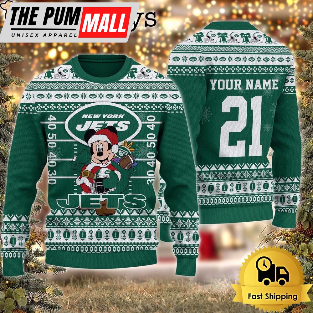 Custom NFL New York Jets Mickey Mouse Santa Ugly Christmas Sweater