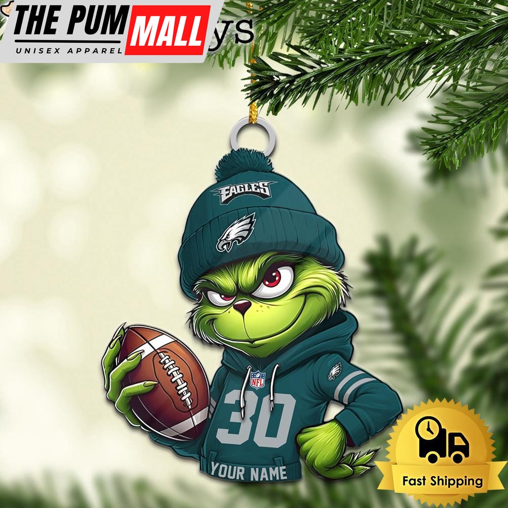 Custom NFL Philadelphia Eagles Grinch Christmas Ornament Limited Edition