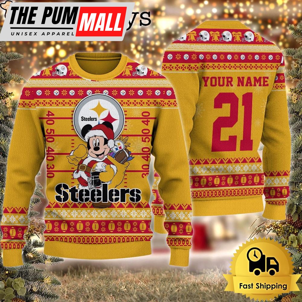 Custom NFL Pittsburgh Steelers Mickey Mouse Santa Ugly Christmas Sweater