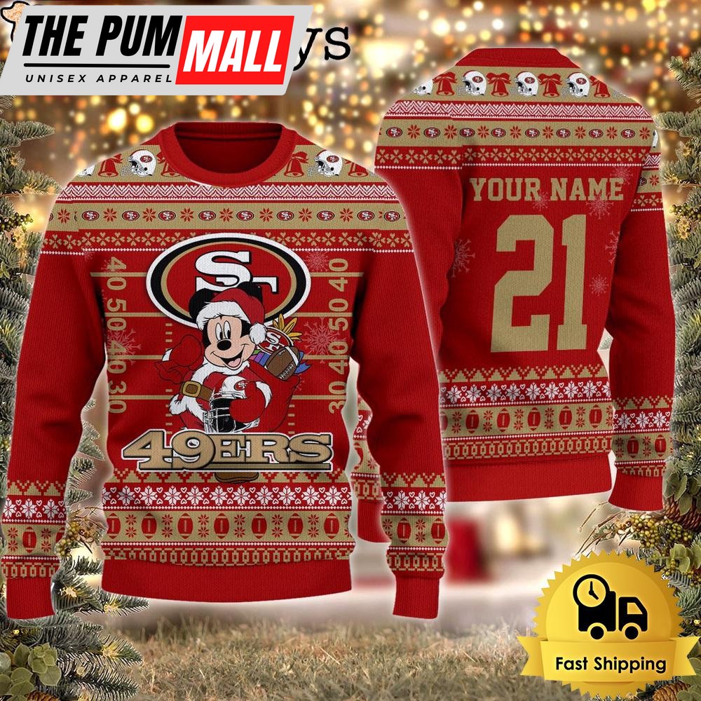 Custom NFL San Francisco 49ers Mickey Mouse Santa Ugly Christmas Sweater