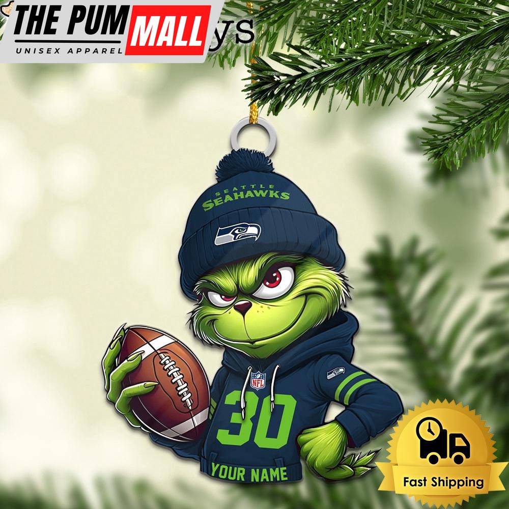 Custom NFL Seattle Seahawks Grinch Christmas Ornament Limited Edition