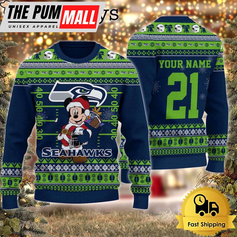 Custom NFL Seattle Seahawks Mickey Mouse Santa Ugly Christmas Sweater