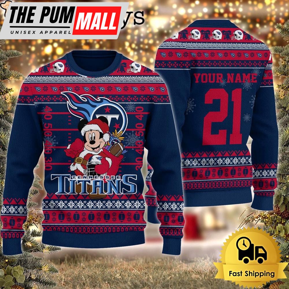 Custom NFL Tennessee Titans Mickey Mouse Santa Ugly Christmas Sweater