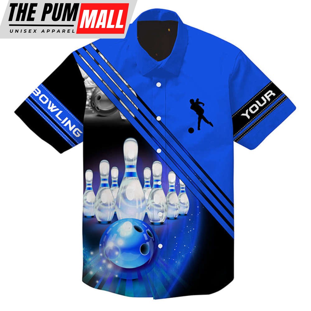 Custom Personalized Hawaiian Bowling Shirts – Name Bowling Ball & Pins – Perfect for Friends Family Bowling Team