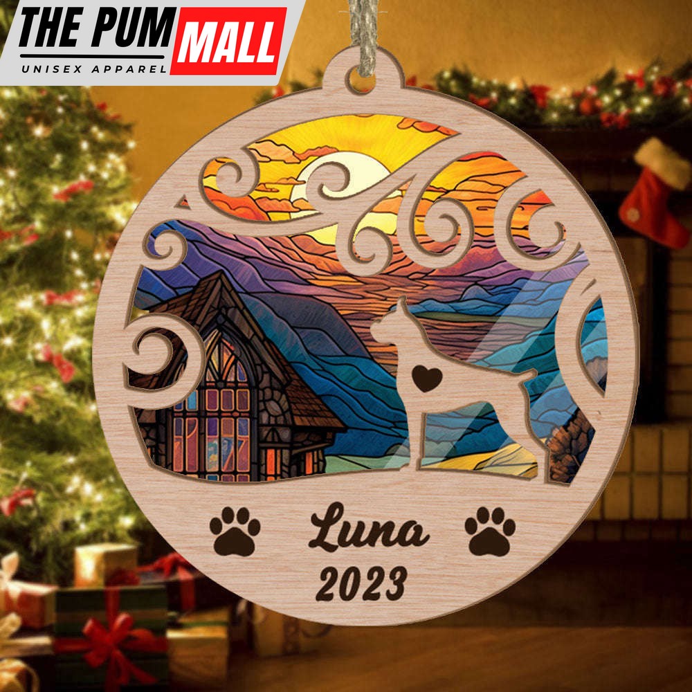 Custom Suncatcher Ornament Boxer – Sunset Background Custom Name and Year Christmas Gift for Dog Lover Limited Edition