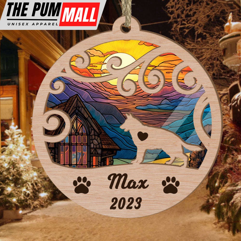 Custom Suncatcher Ornament German Shepherd – Sunset Background Custom Name and Year Christmas Gift for Dog Lover Limited Edition