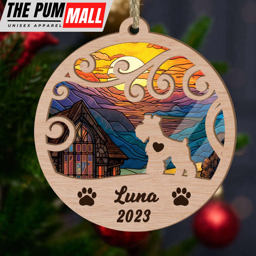 Custom Suncatcher Ornament Miniature Schnauzer – Sunset Background Custom Name and Year Christmas Gift for Dog Lover Limited Edition