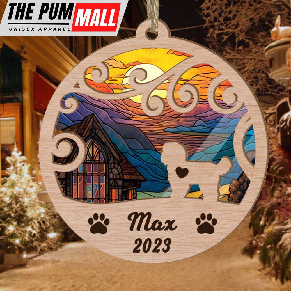 Custom Suncatcher Ornament Shih Tzu – Sunset Background Custom Name and Year Christmas Gift for Dog Lover Limited Edition