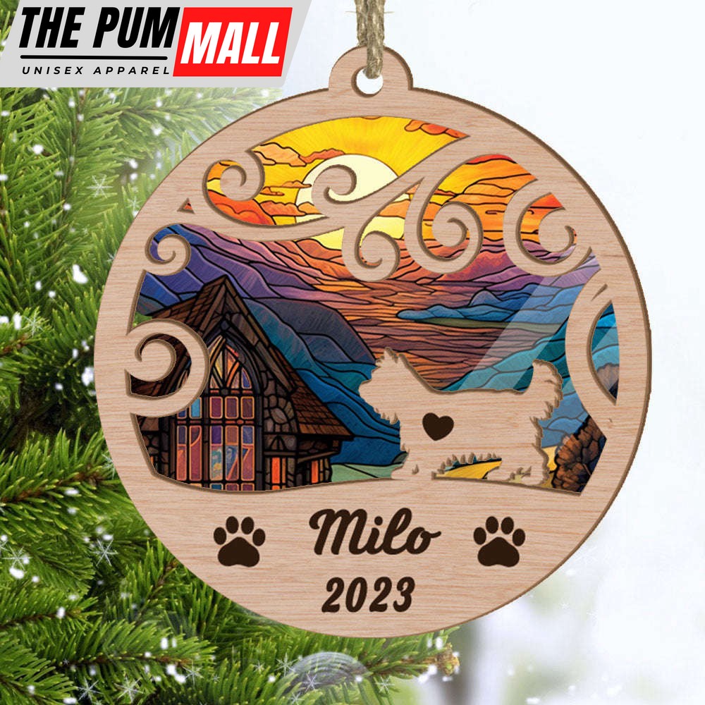 Custom Suncatcher Ornament Yorkshire Terrier – Sunset Background Custom Name and Year Christmas Gift for Dog Lover Limited Edition