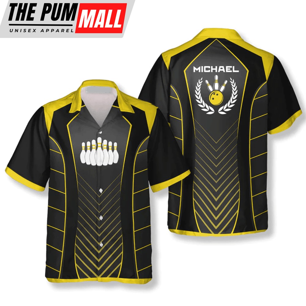 Custom Yellow Sports Emblem Bowling Hawaiian Shirt – Stylish & Unique