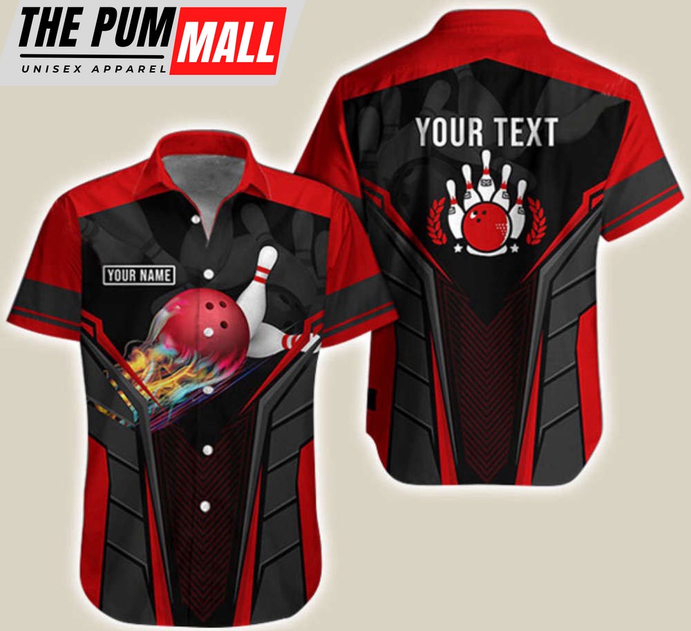 Customize Bowling Hawaiian Shirt, Bowling Red Black Shirt, Bowling Shirt – Best Gift For Bowling Lovers, Bowling Team