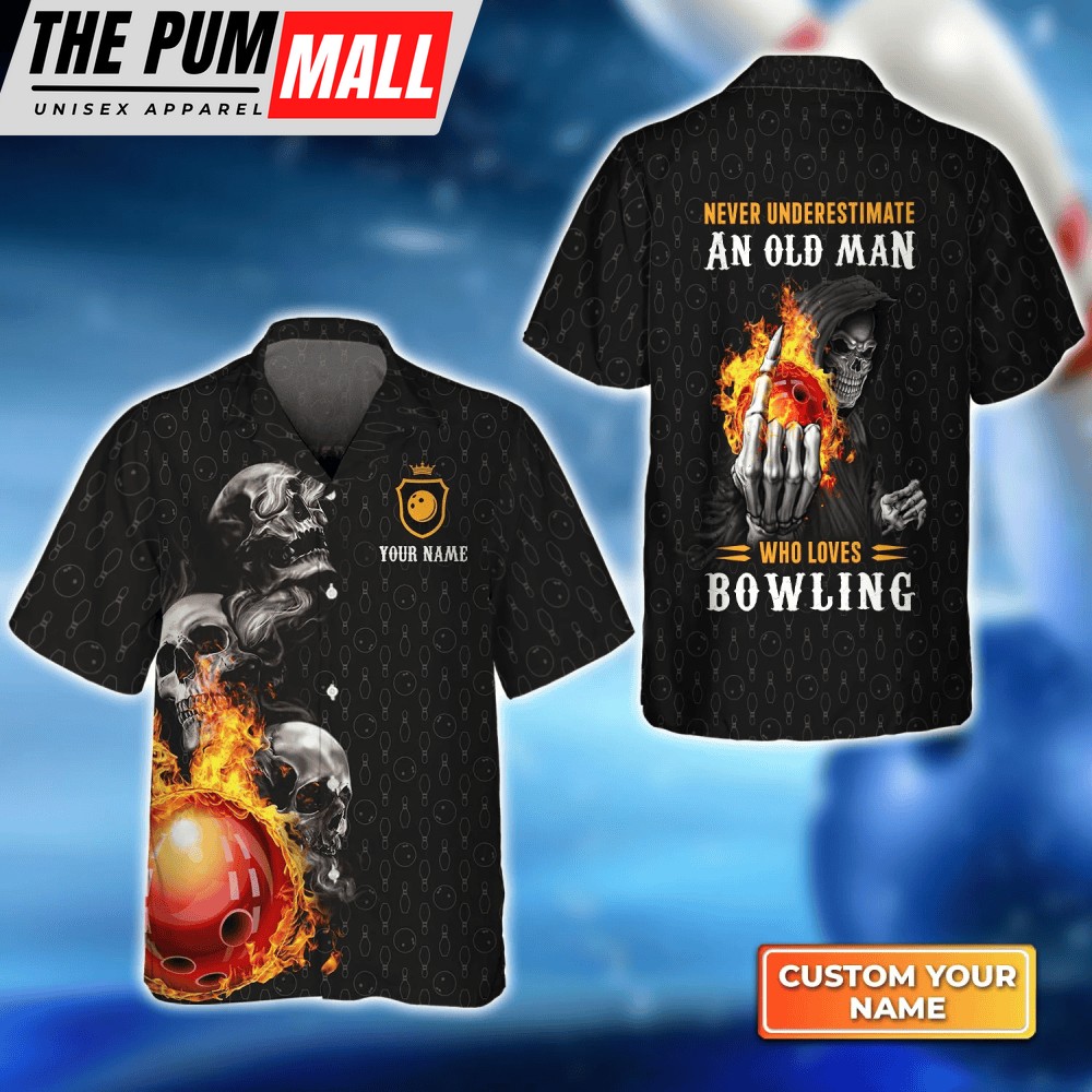 Customized Bowling Skull Hawaiian Shirt – Old Man Who Loves Bowling Personalized Name 3D Design