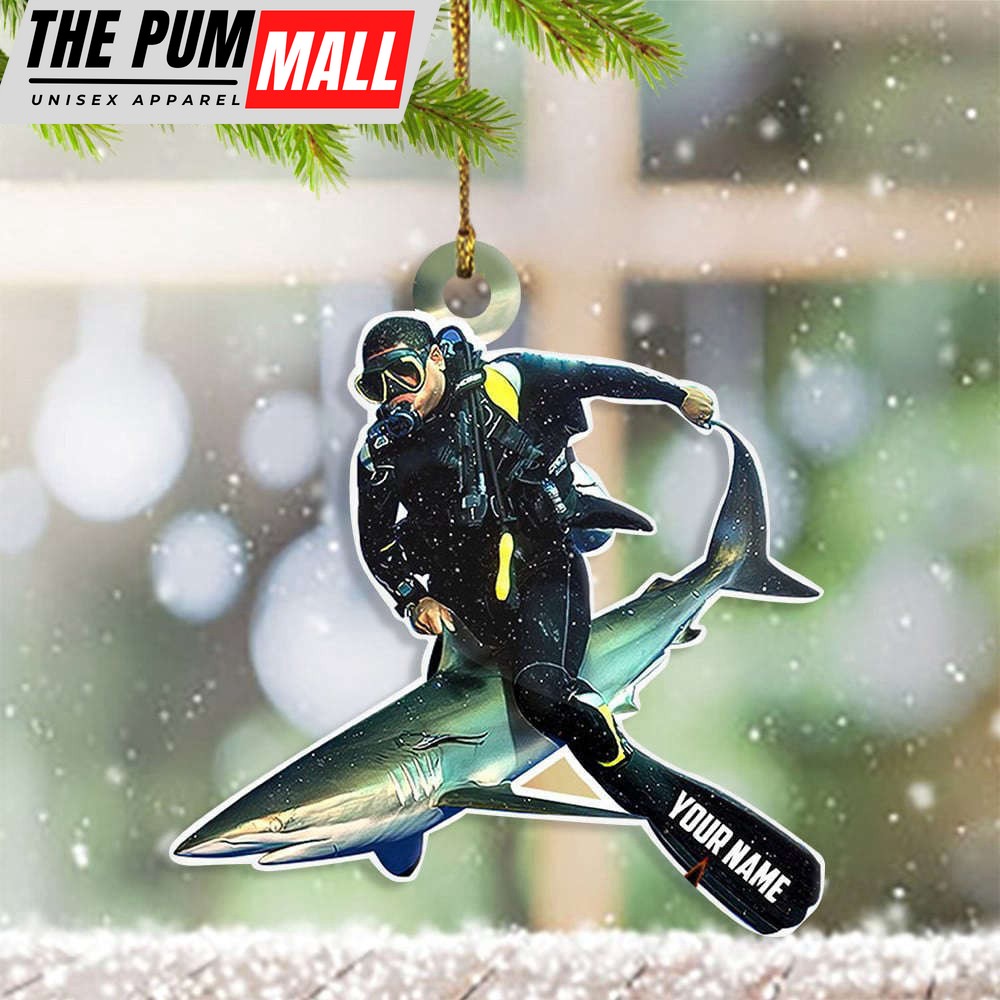 Customized Diver Holding Shark Ornament Funny Christmas Ornaments Gifts For Diver Limited Edition