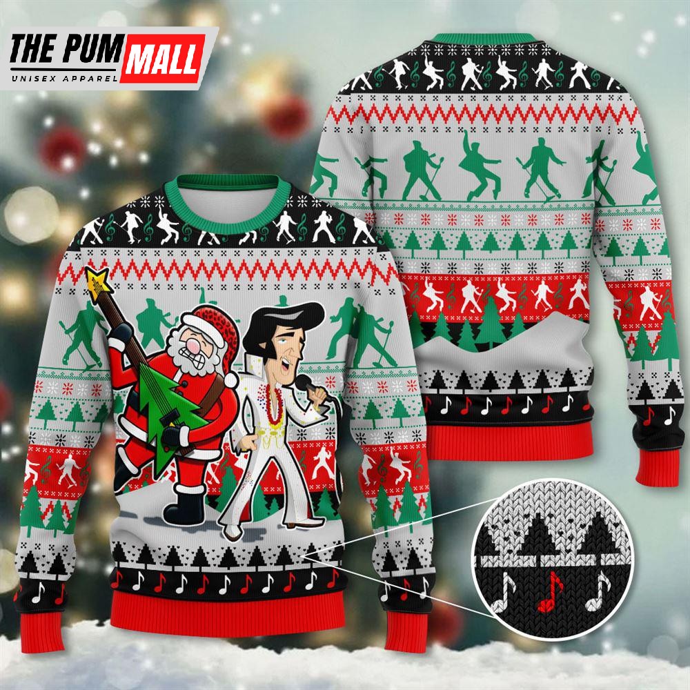 Customspig Ugly Christmas Sweater Elvis Presley With Santa 3D Apparel Gift For Christmas