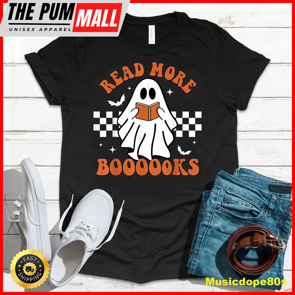 Cute Booooks Ghost Read More Books Funny Teacher Halloween T-Shirt