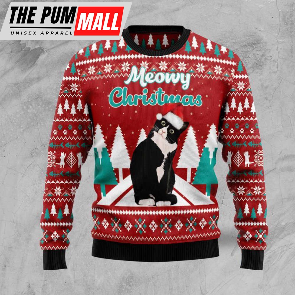 Cute Cat Meowy Funny Ugly Christmas Sweater Gift For Men & Women
