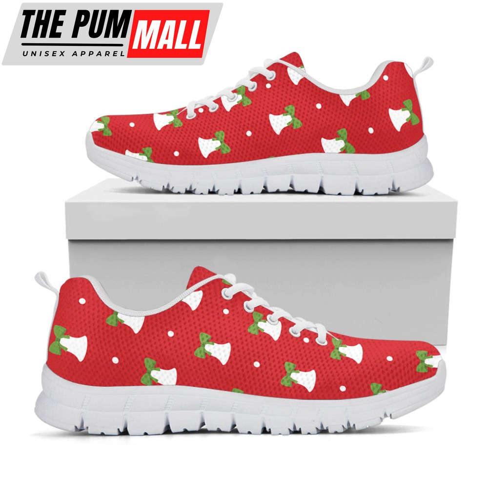Cute Christmas Bell Pattern Print White Running Shoes, Gift For Men And Women