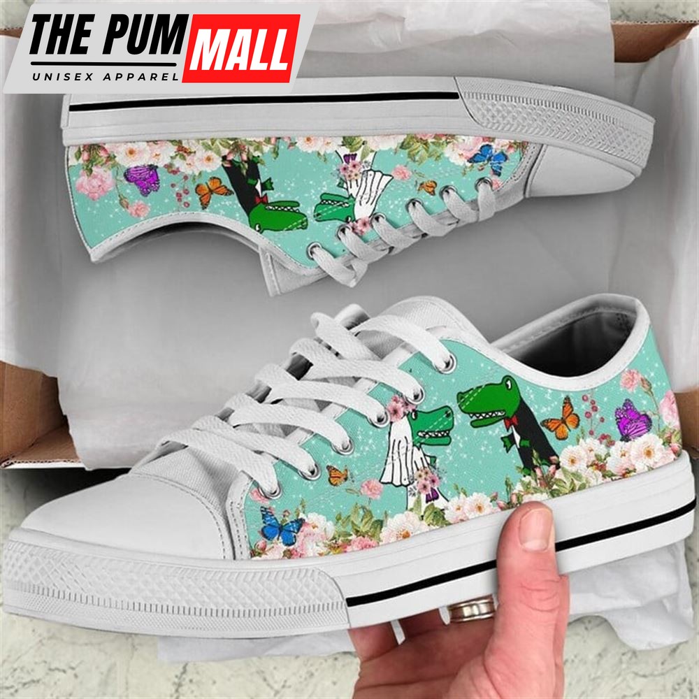 Cute Couple Alligator Love Flower Watercolor Low Top Shoes – Low Top Shoes Mens, Women