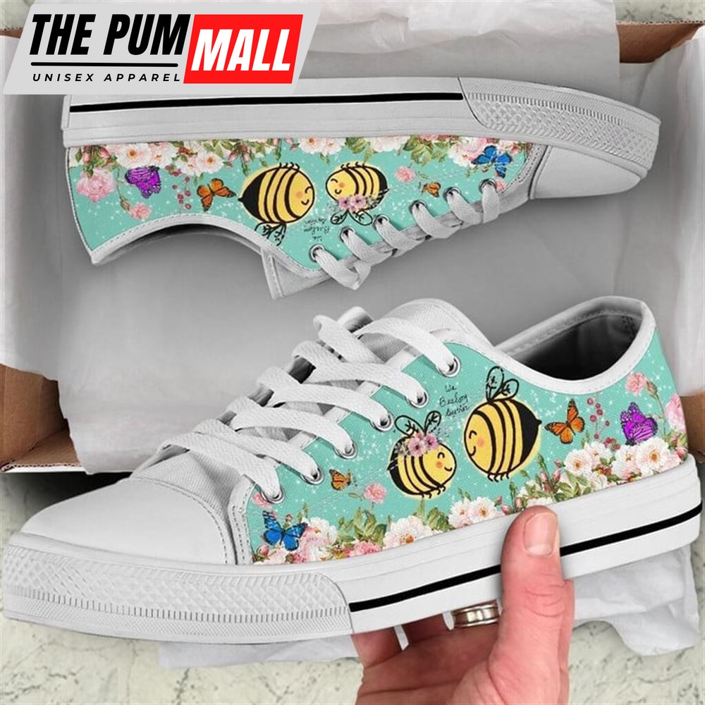 Cute Couple Bee Love Flower Watercolor Low Top Shoes – Low Top Shoes Mens, Women