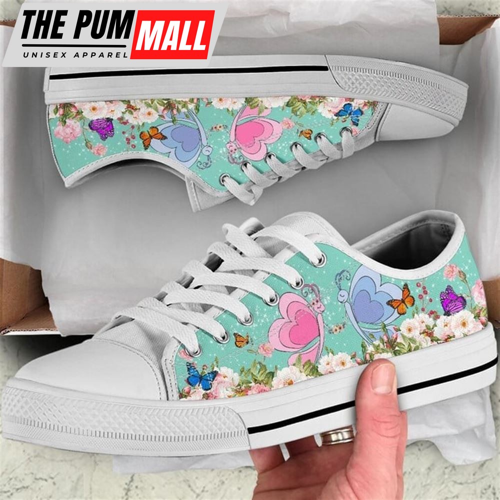 Cute Couple Butterfly Love Flower Watercolor Low Top Shoes – Low Top Shoes Mens, Women