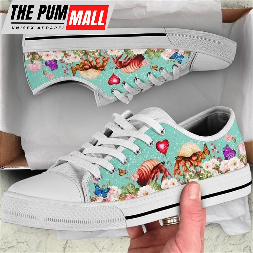 Cute Couple Hermit Crab Love Flower Watercolor Low Top Shoes – Low Top Shoes Mens, Women