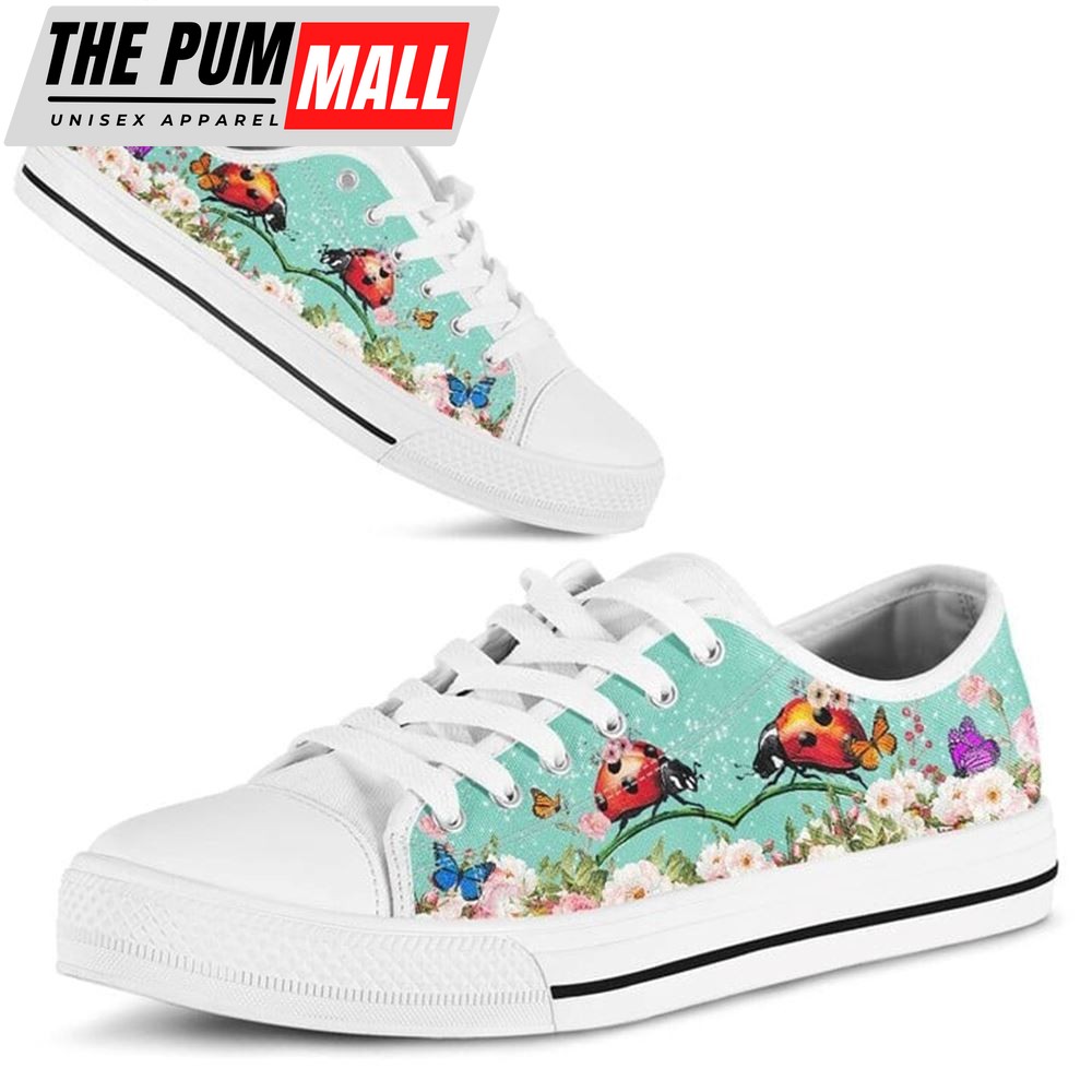 Cute Couple Lady Bug Love Flower Watercolor Low Top Shoes – Low Top Shoes Mens, Women
