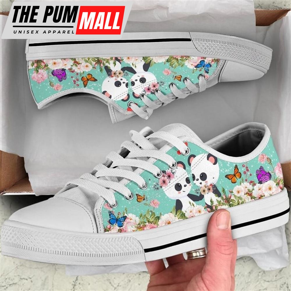 Cute Couple Panda Love Flower Watercolor Low Top Shoes – Low Top Shoes Mens, Women