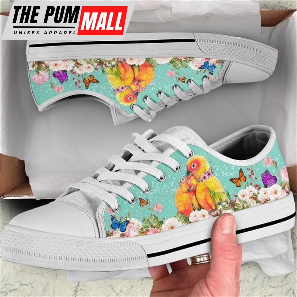 Cute Couple Parrot Love Flower Watercolor Low Top Shoes – Low Top Shoes Mens, Women
