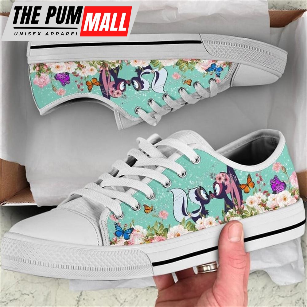 Cute Couple Skunk Love Flower Watercolor Low Top Shoes – Low Top Shoes Mens, Women