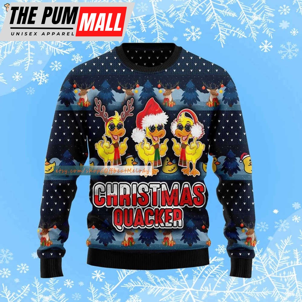 Cute Duck Christmas Quacker Ugly Christmas Sweater, Duck Lovers Ugly Sweater Over Print, 2022 Christmas Ugly Sweater 3D Hoodie Sweatshirt