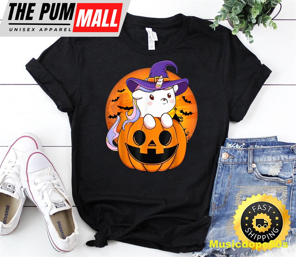 Cute Halloween Shirt Girls Women Witchy Unicorn Halloween T-Shirt