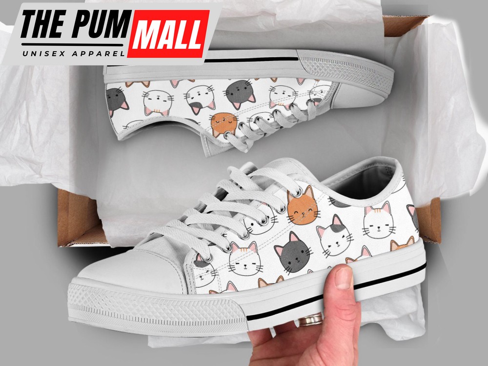 Cute Kitten Shoes, Cat Sneakers, Low Top Shoes For Cat Owner Gifts