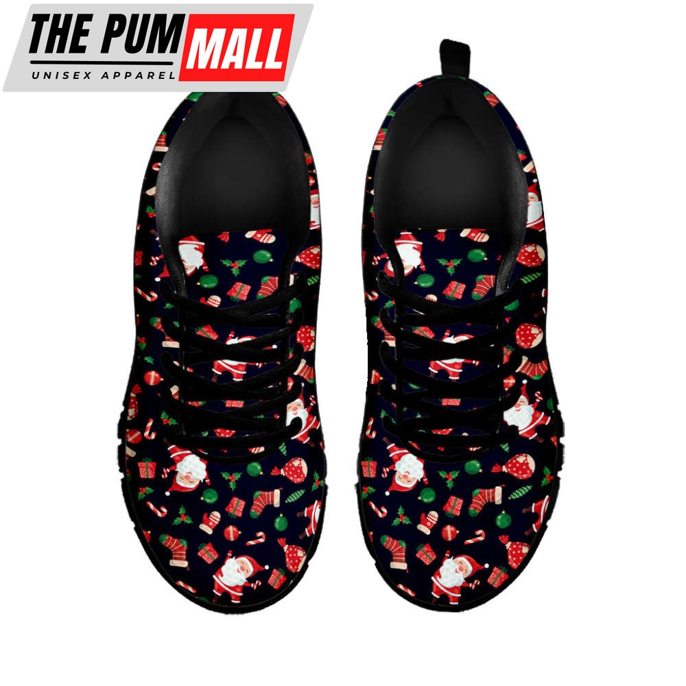 cute-merry-christmas-pattern-print-black-running-shoes-gift-for-men-and-women-frd2w865 Cute Merry Christmas Pattern Print Black Running Shoes, Gift For Men And Women