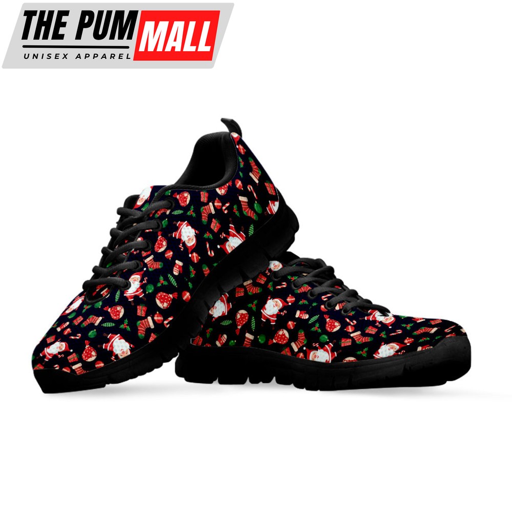 cute-merry-christmas-pattern-print-black-running-shoes-gift-for-men-and-women-frd2w865 Cute Merry Christmas Pattern Print Black Running Shoes, Gift For Men And Women