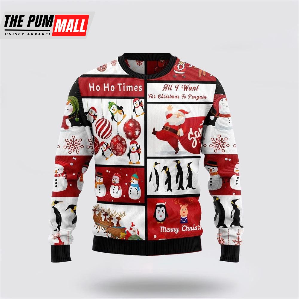 Cute Penguin Santa Claus Ugly Christmas Sweater